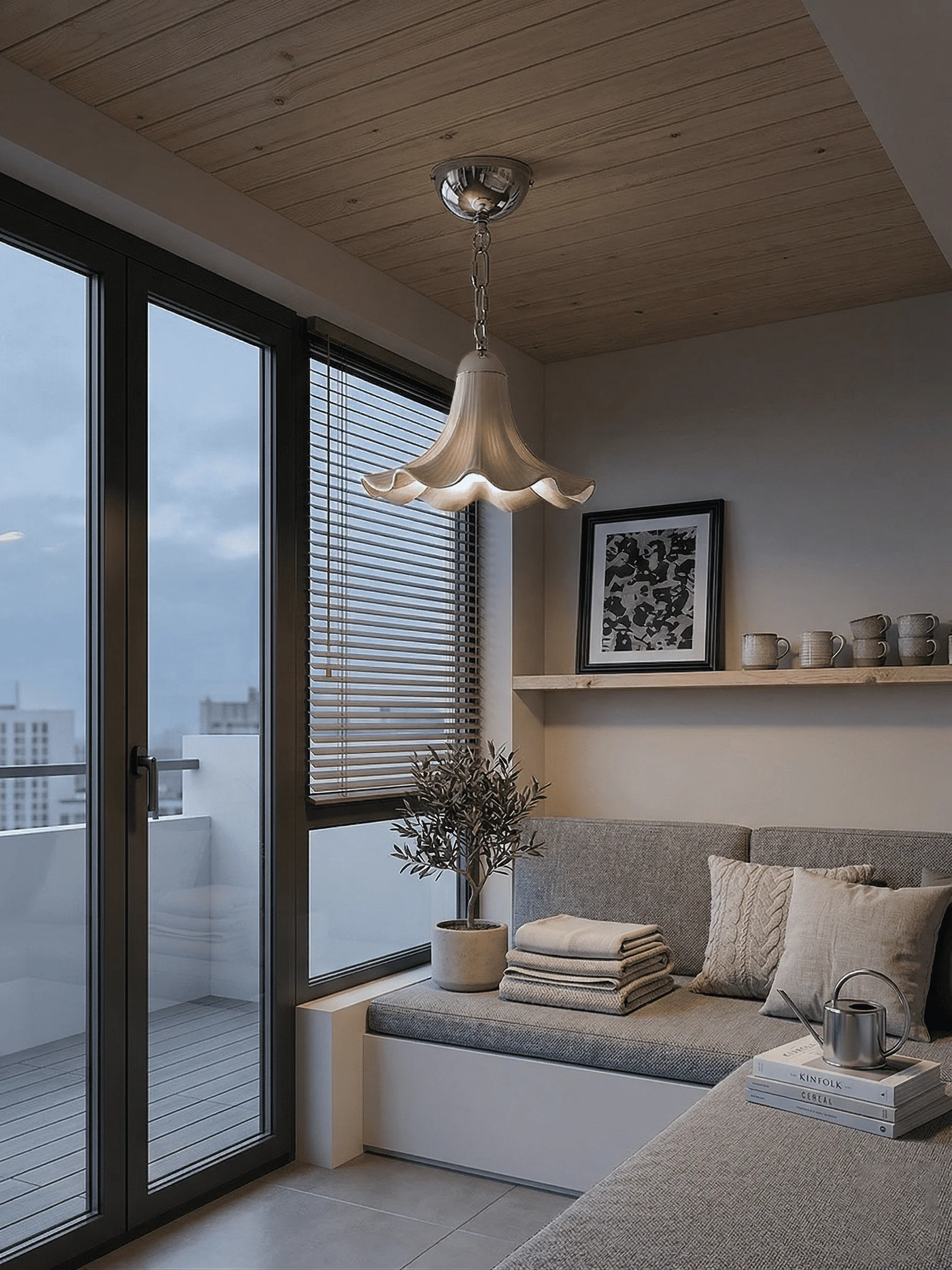 Wowvi Bauhaus Flower Pendant Light Full Spectrum LED Ceramic Hanging Lamp Retro Bedroom Dining Room