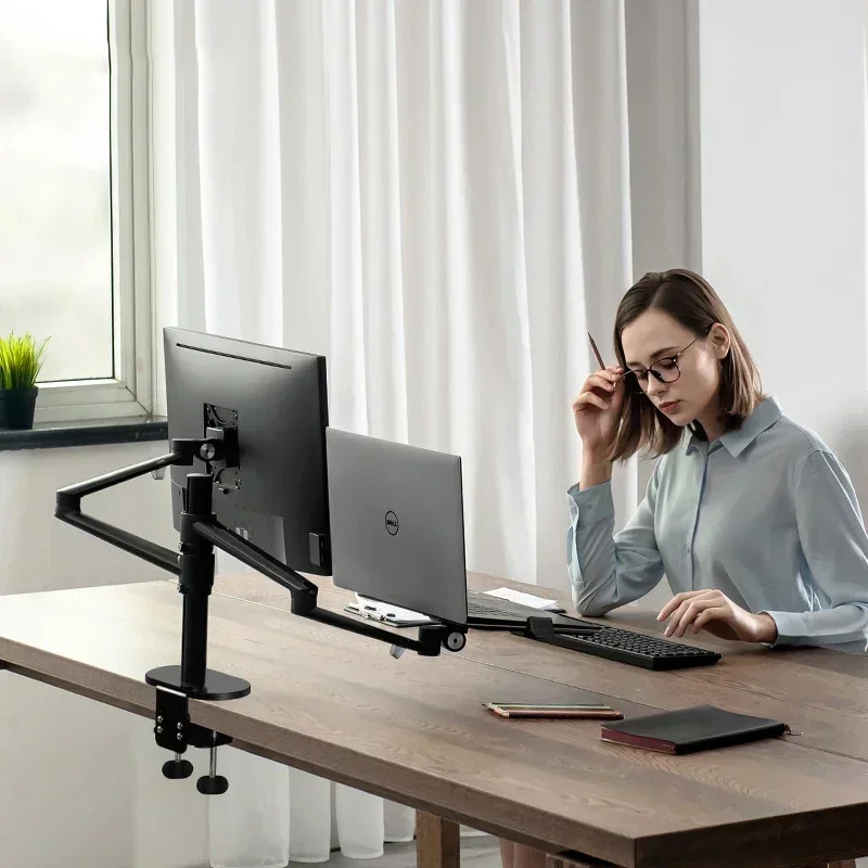 Aluminum Multi-functional Desktop Stand with Column – Fully Adjustable for 12–17" Laptops and 32" Monitors