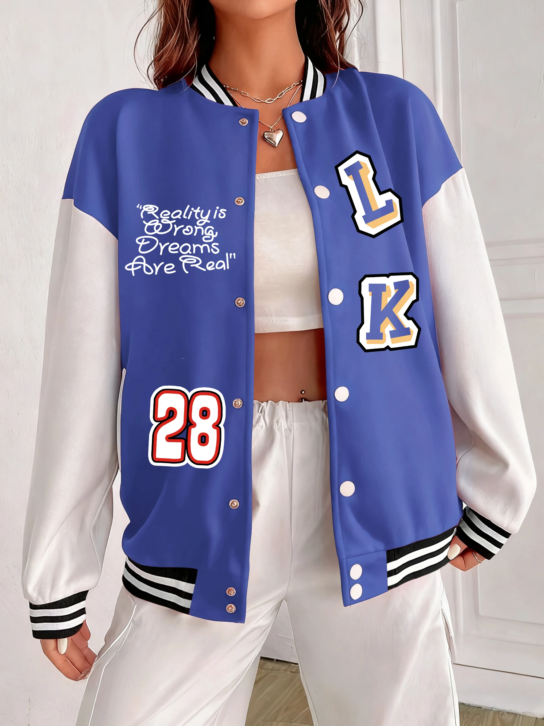 

Женские куртки с принтом буквы L K, бейсбольная форма на пуговицах, хлопковая свободная одежда, осенняя красочная спортивная одежда