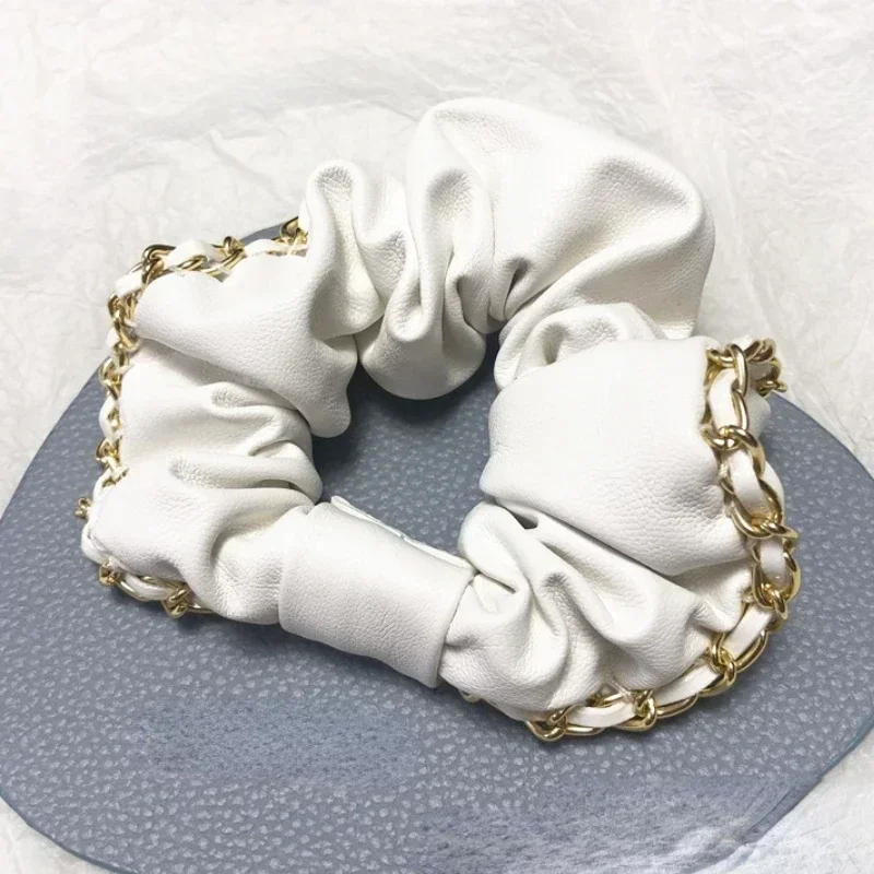 Nuova catena di metallo Cerchio per capelli in pelle PU Temperamento dell\'intestino di maiale grande Accessori da donna Copricapo per donna