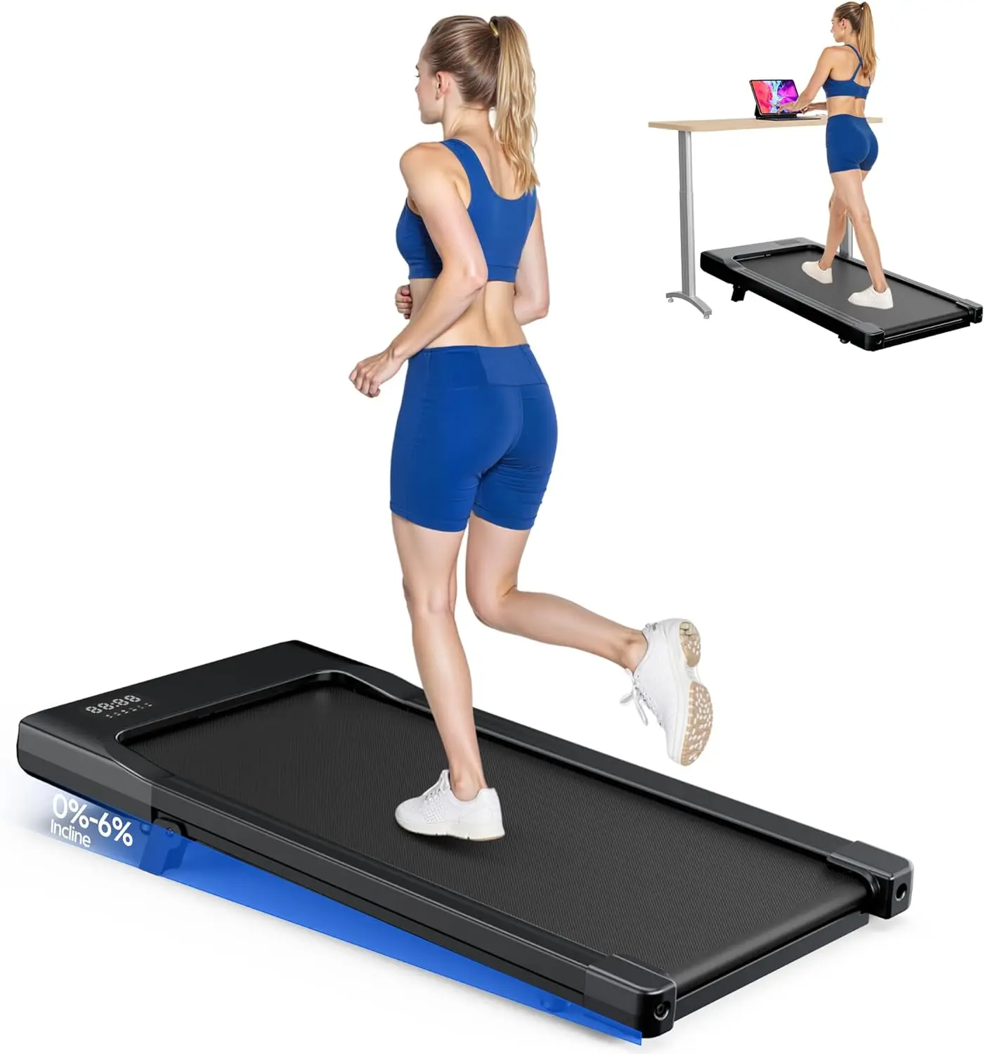 Compact 3-in-1 Under Desk Treadmill with Incline, Quiet 2.5 HP Motor, Portable Walking Pad for Home Office, LED Display and Remote Control, 300 lbs Capacity