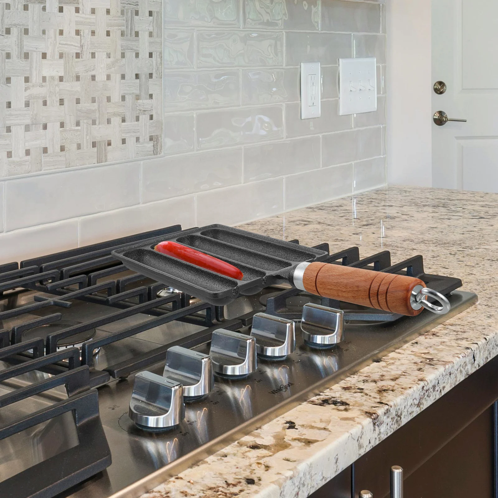 

Mold Iron Hot Dog Baking Tool Non-Stick Grill Steaming Tool Pan For Camping Bbq Steaming Roasting Cooking Use