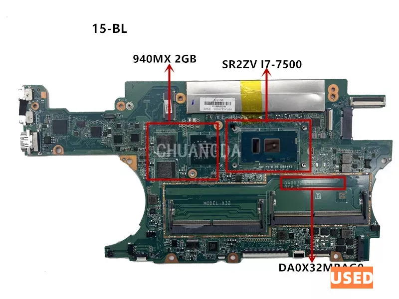 

USED For HP X360 15-BL Laptop Motherboard DA0X32MBAG0 REV:G with SR2ZV I7-7500U CPU Fully tested