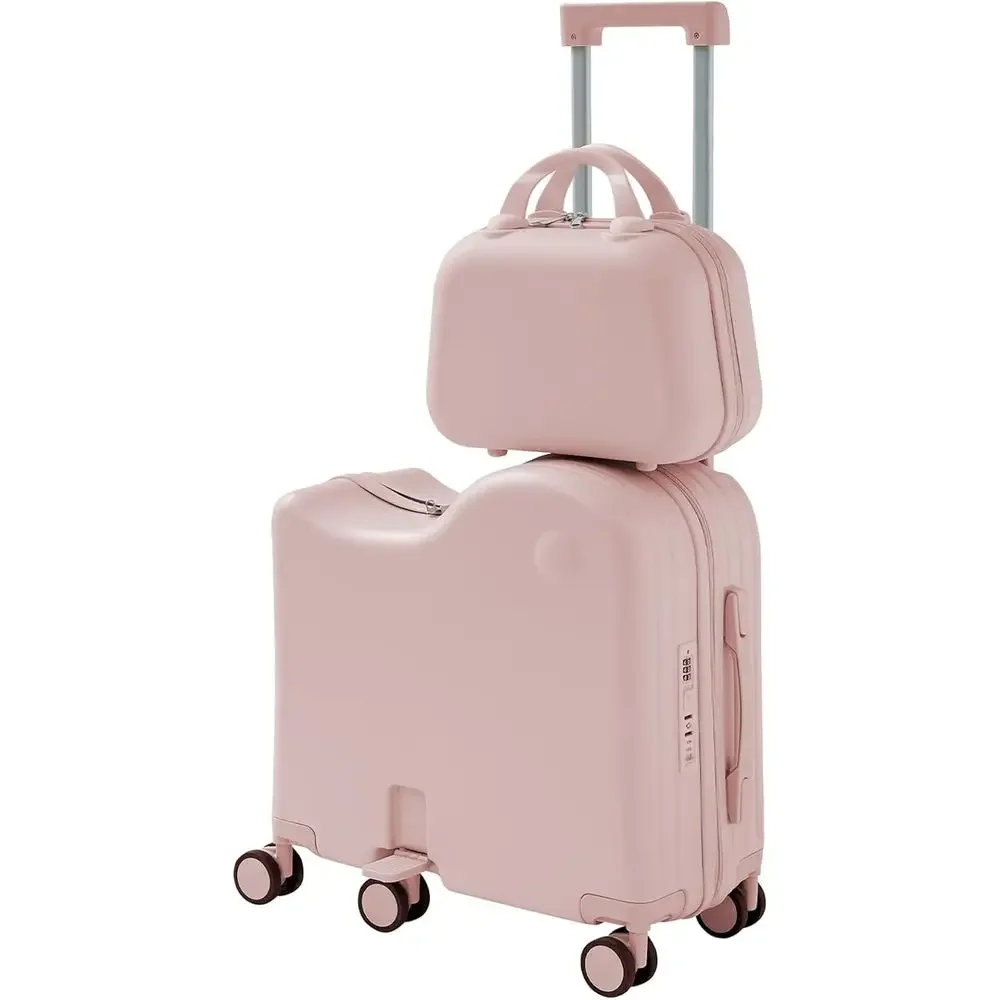 

Portable Kids Ride-On Suitcase with Foldable Pedal, USB & Type-C Ports, TSA Lock, 6 Spinner Wheels, Pink