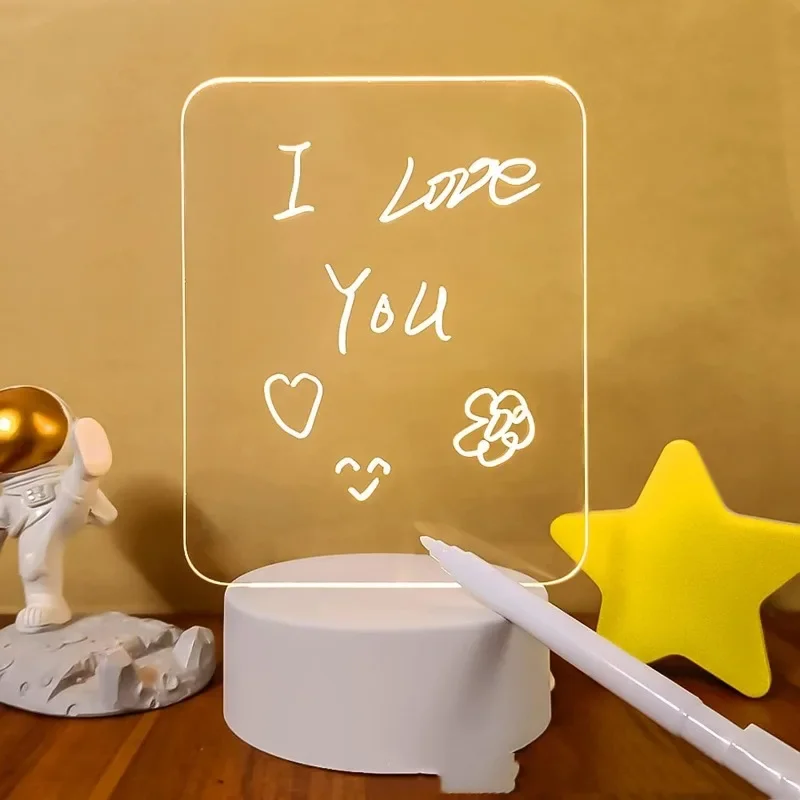 LED Lamp Acrylic Message Note Board Erasable USB Children‘s Drawing Board Bedroom Night Light Birthday Kids Lighting Gifts