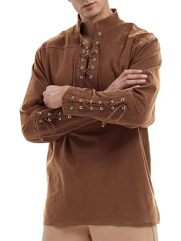 

Recommended Guangzhou High Quali Men's Pirate irt St Punk Retro Renaissance Top Casual Long Sve Breathable