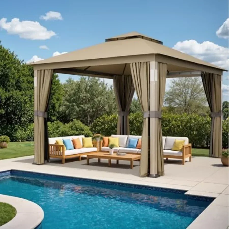 Outdoor Patio Gazebo t Top Gazebo with Arched Roof  Metal Fe Mosquito Netting Privacy Curtains for Backyard Deck