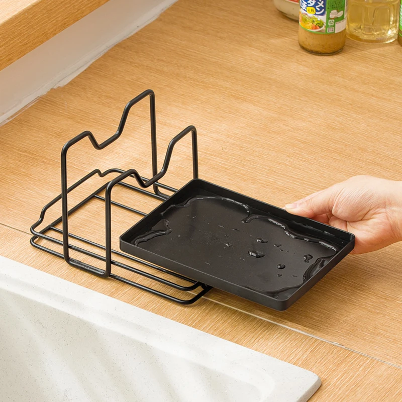 Kitchen Pot Cover Rack Cutting Board Spoon Drain Tray Organizer Cutting Board Rack Pot Storage