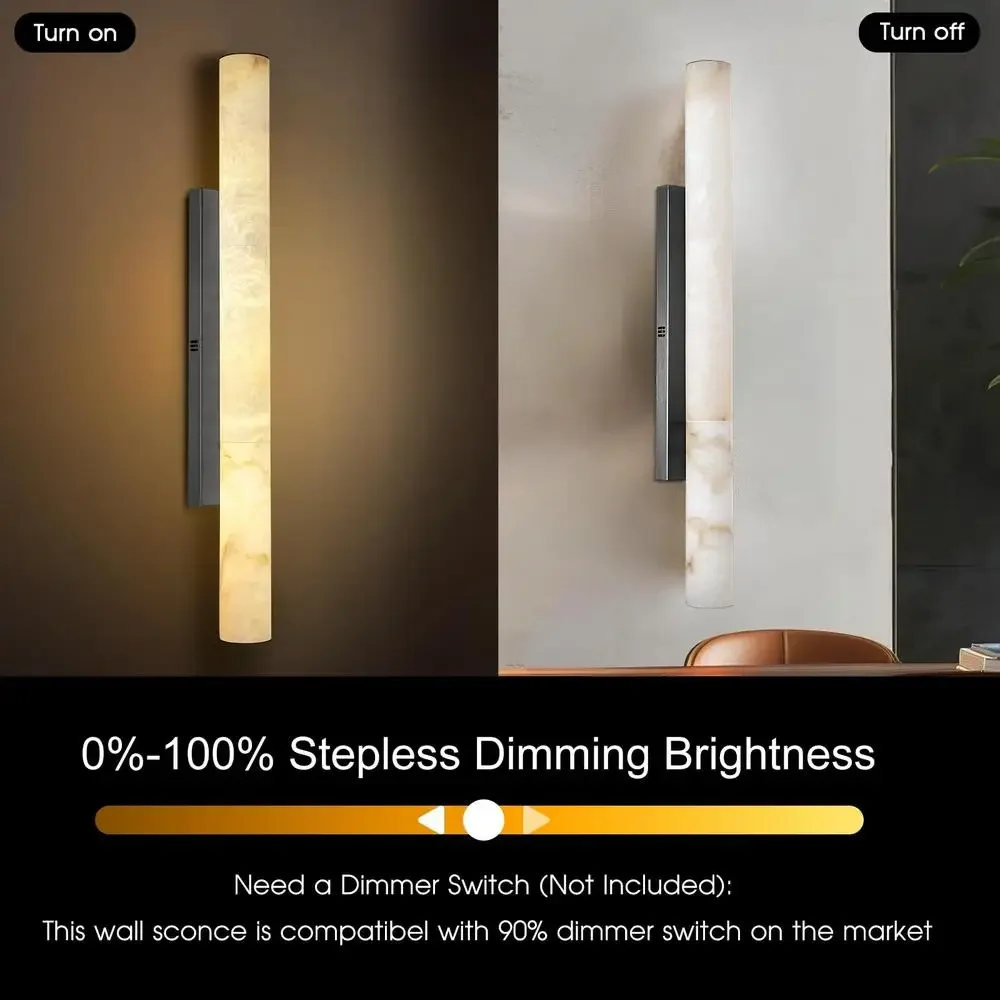 Alabaster Wall Sconce 36" Large Bronze Modern Lighting Natural Marble Decorative Fixture LED Stepless Dimming Home Living Room