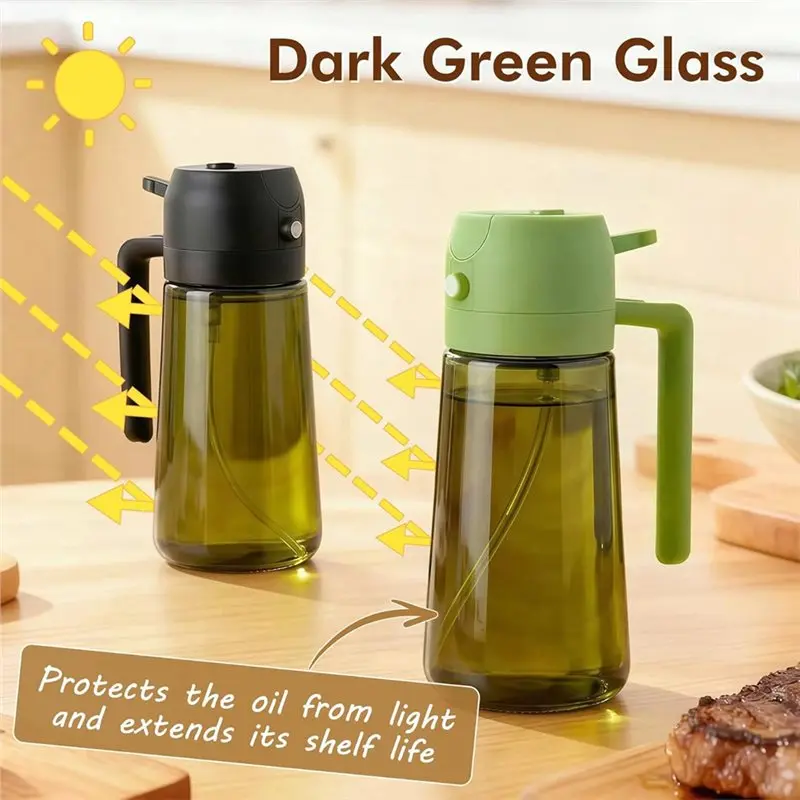 SOFT-Stickers Included 16 Oz/470 Ml Olive Oil Sprayer Dispenser-2 In 1 For Kitchen Spray Bottle For Cooking, Air Fryer,Light Pro