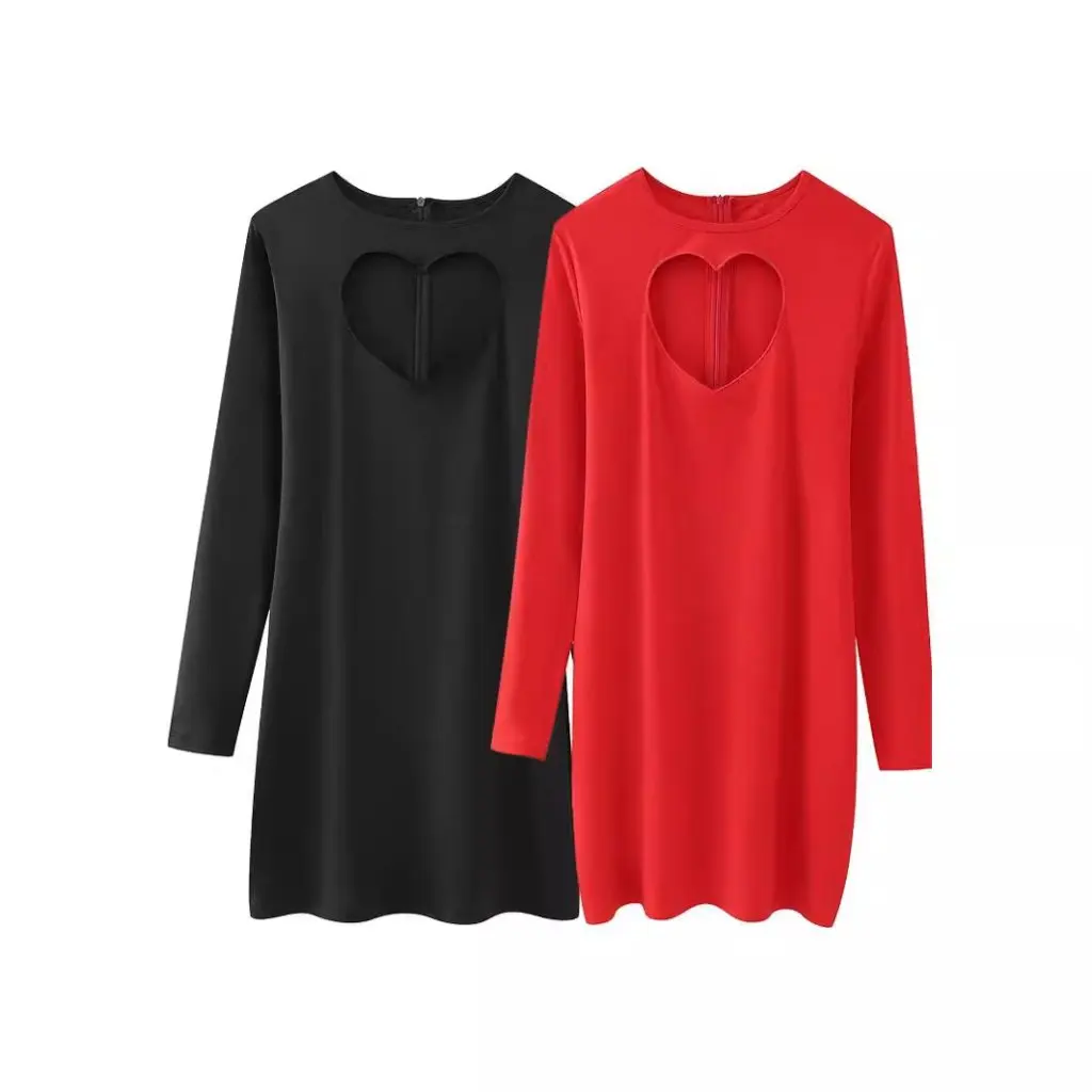Lente slim-fit jurk met lange mouwen uitgehold ontwerp mode temperament liefde gevoel rok voor dames