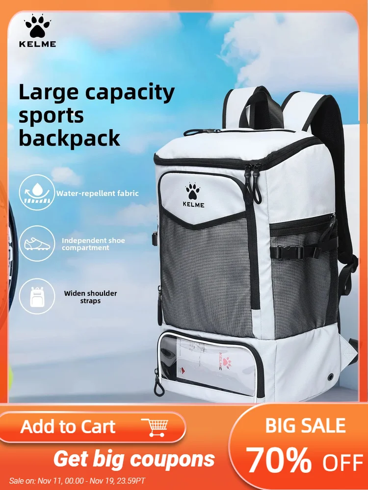 

Kelme Backpack Football Training Backpack Large Capacity Outdoor Sports Travel Hiking Equipment Bag