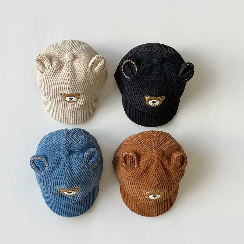 MILANCEL  Baby Hats Corduroy Boys Caps Toddler Bear Ear Girls Hat