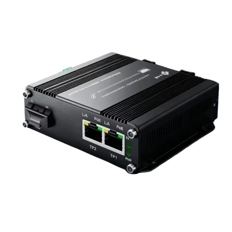 E-link Industrial 2-Port Gigabit PoE+ Media Converter SFP Slot 30W Aluminum Case 12-48VDC 2K MAC Harsh Environment IP Camera
