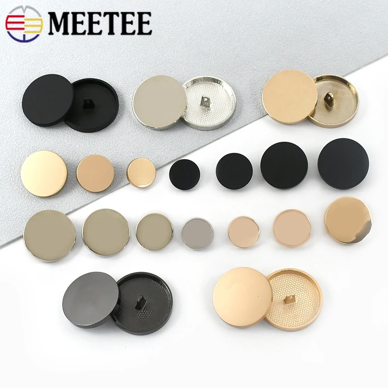 

10Pcs Meetee Flat Round Button 10-28mm Metal Shank Buttons for Sewing Clothing Craft Alloy Decor Buckle DIY Hardware Accessories