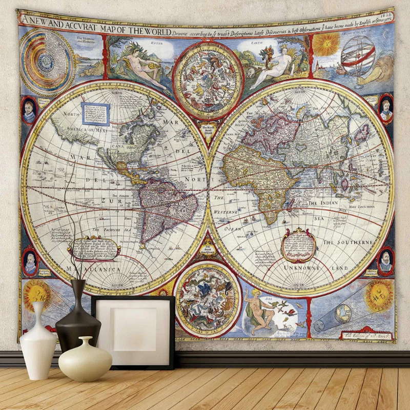 VIKAMA Tapisserie murale en polyester pour enfants, carte du monde animale de dessin animé, éducation géographique, décoration murale pour chambre à coucher et maison