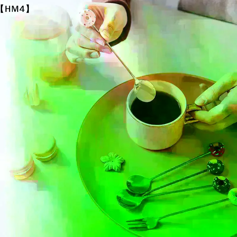 Stainless Steel Cute Donut Spoon Fork Ice Cream Cake Dessert Spoons Coffee Stirring Spoon Candy Cute Cartoon Teaspoon Tableware