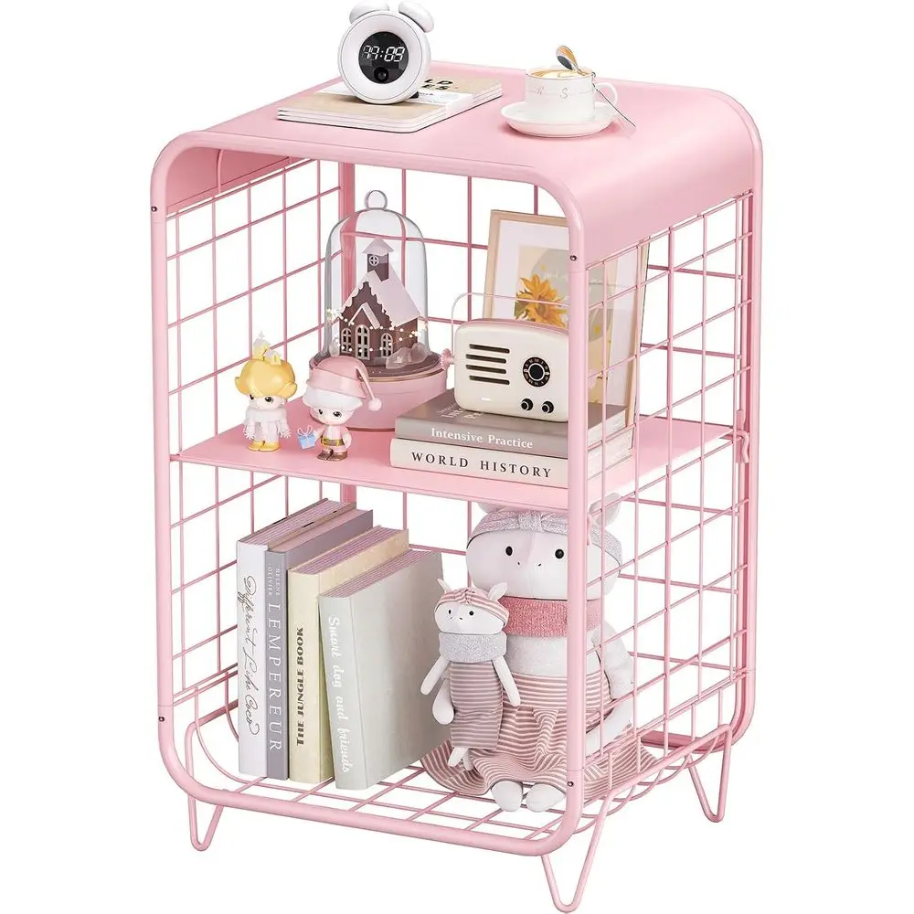 

Cute Kids Pink Nightstand,Metal Side Table,3 Tier End Table with Storage,Vintage Bede Table,Girls Bedroom urniture or Living Roo
