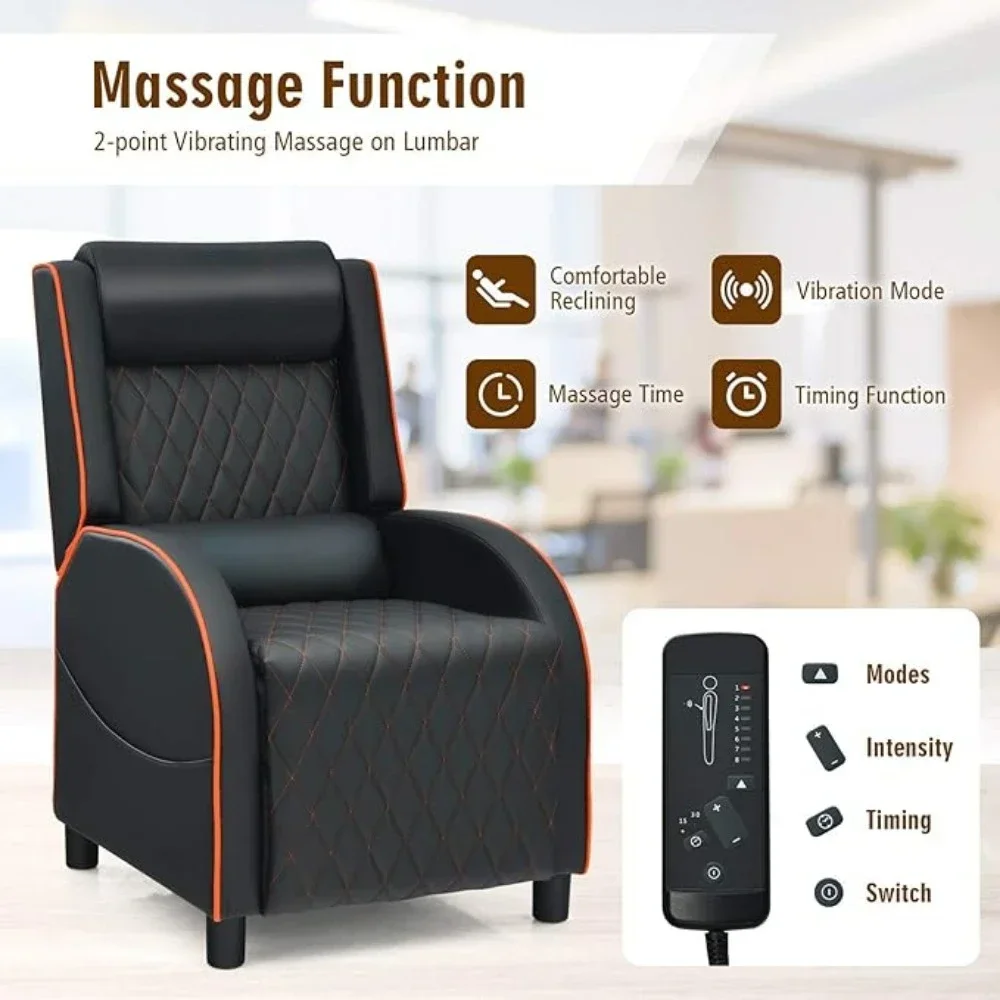 Massage Gaming Recliner Chair,with Adjustable Headrest,Backrest & Footrest,Theater Sofa for Living Room Racing Style Single Sofa