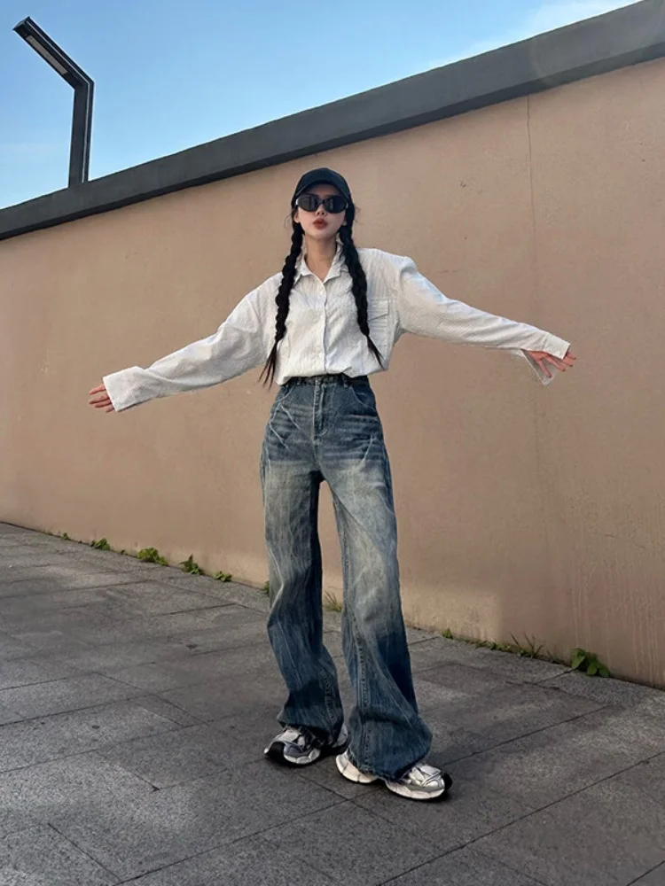 

Lightning Pattern Men's Jeans CleanFit Loose Wide Leg Pants Spring Autumn Style Distressed Long Trousers American Style