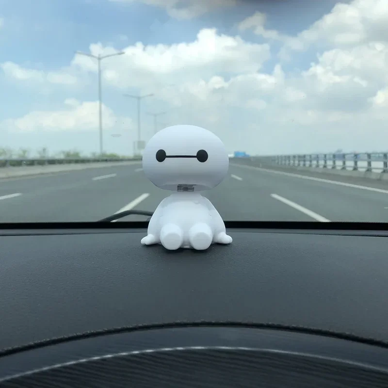 1Pc Cute White Robot Spring Bobblehead Doll Car Dashboard Ornament Shaking Head Figure Interior Decoration Auto Accessories