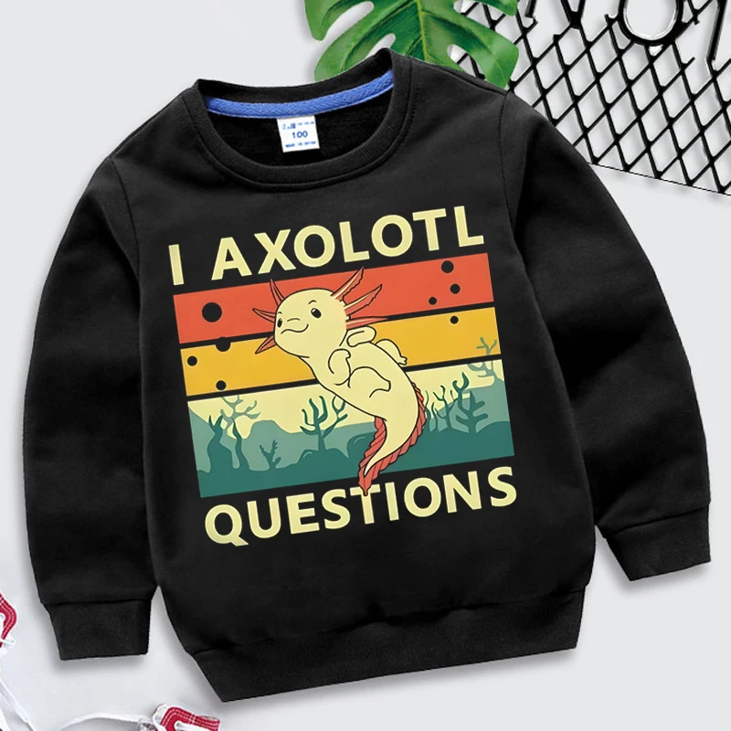 

I Axolotl Questions Print Sweatshirts Crew Neck Pullovers Cute Axolotl Sweatshirt Casual Long Sleeve Boys Girls Pullovers Tops