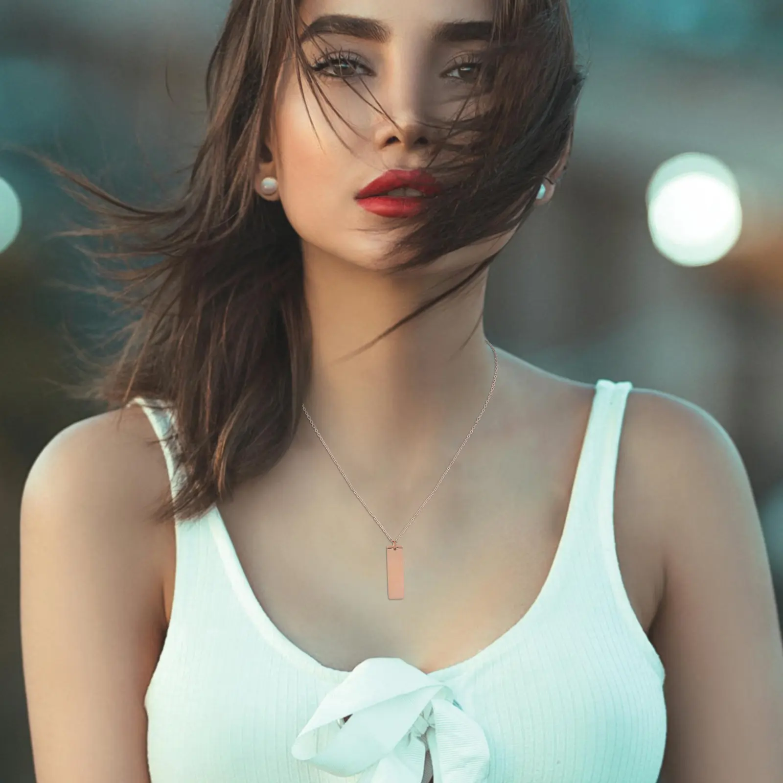 

Sleek Stainless Steel Bar Necklace for Men Women Engravable DIY Blank Pendant Couple Jewelry Simple Metal Chain