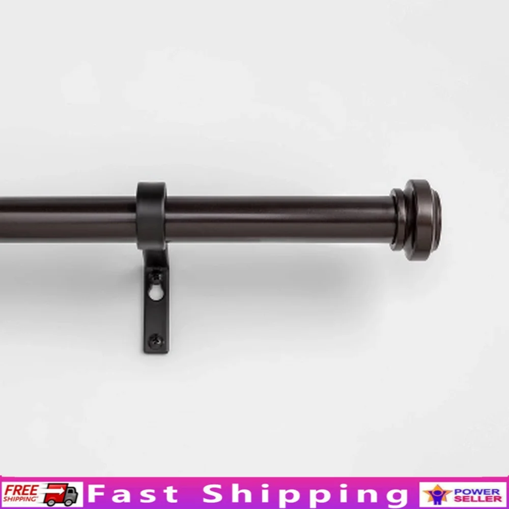 

36-66 Inch Cap Curtain Rod Oil Rubbed Bronze Steel Single Rod 0.875 Inch Diameter Mounting Hardware Included Durable Design