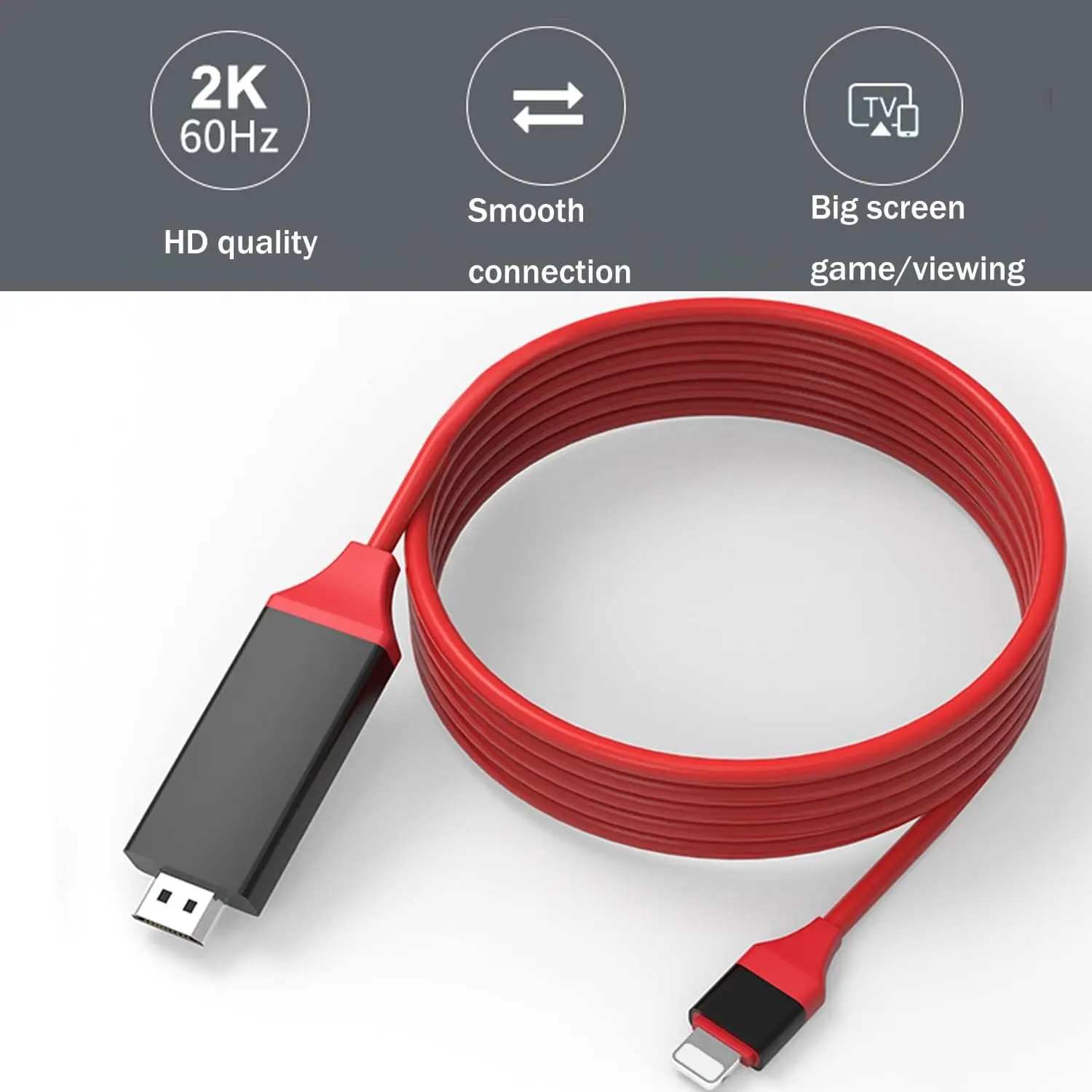 Lightning to HDMI Adapter for Phone to TV,HDMI 2K 6.6 Feet Cable Compatible with iPhone iPad Sync Screen Connector Directly HDTV