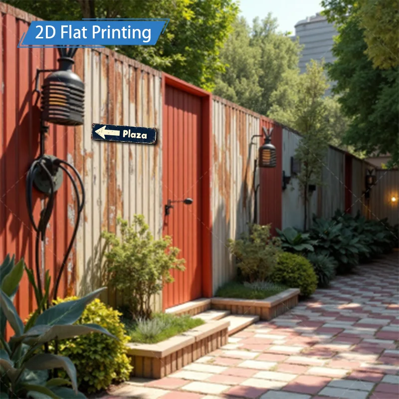 [2D FLAT] علامة معدنية قطعة واحدة، علامة معدنية ريفية مقاس 4 × 16 بوصة "Plaza" ديكور سهم اتجاهي