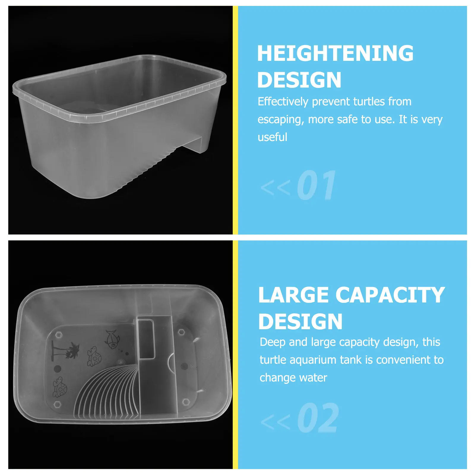 

Large Plastic Turtle Tank with Deep Capacity Drying Platform -Proof Design for Turtles Spiders Geckos Horned Frogs