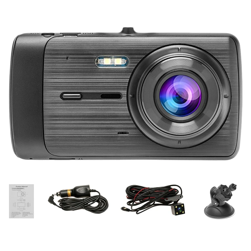 

4Inch Dash Cam HD 1080P Car DVR Vehicle Camera 170° Wide Dual Lens Video Recorder Dash Cam With Waterproof Reversing Camera Driv