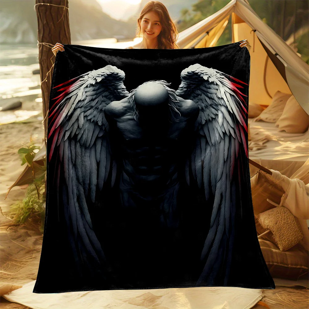 Gothic Fallen Angel Wing Figure Print Flannel Blanket Soft Lightweight Throw Blanket for Sofa Bed Couch All Season Cozy