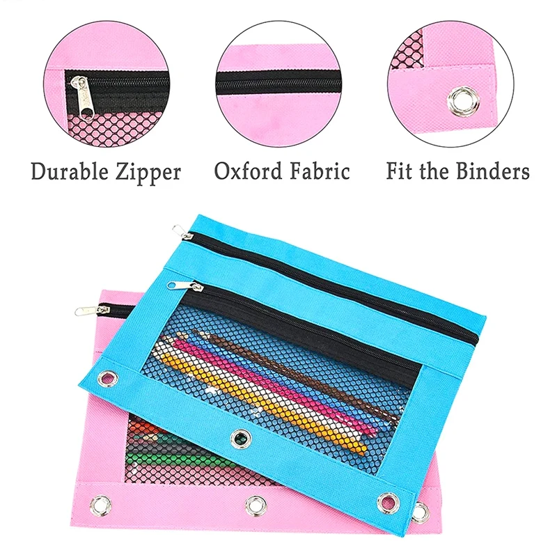 10 шт., сумки для карандашей, пенал с двойным карманом и сетчатым окном для 3 пеналов на молнии с кольцами