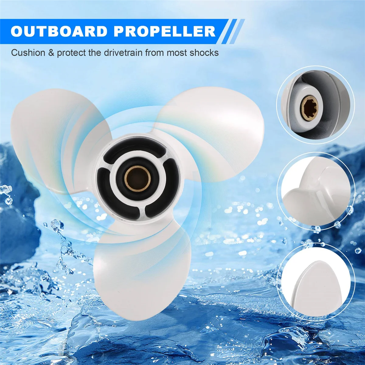 

B0a-tfor Yamaha 9.9-15HP 63V-45945-10-EL 9-1/4 x 9 Aluminum Alloy Marine Outboard Propeller 8 Spline Tooth 3