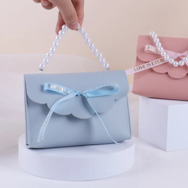 5/10/20Pcs Leather Gift Bags Bow Ribbon Packaging Bag Wedding Favour Distributions Bag Birthday Candy Packaging Box Mini Handbag