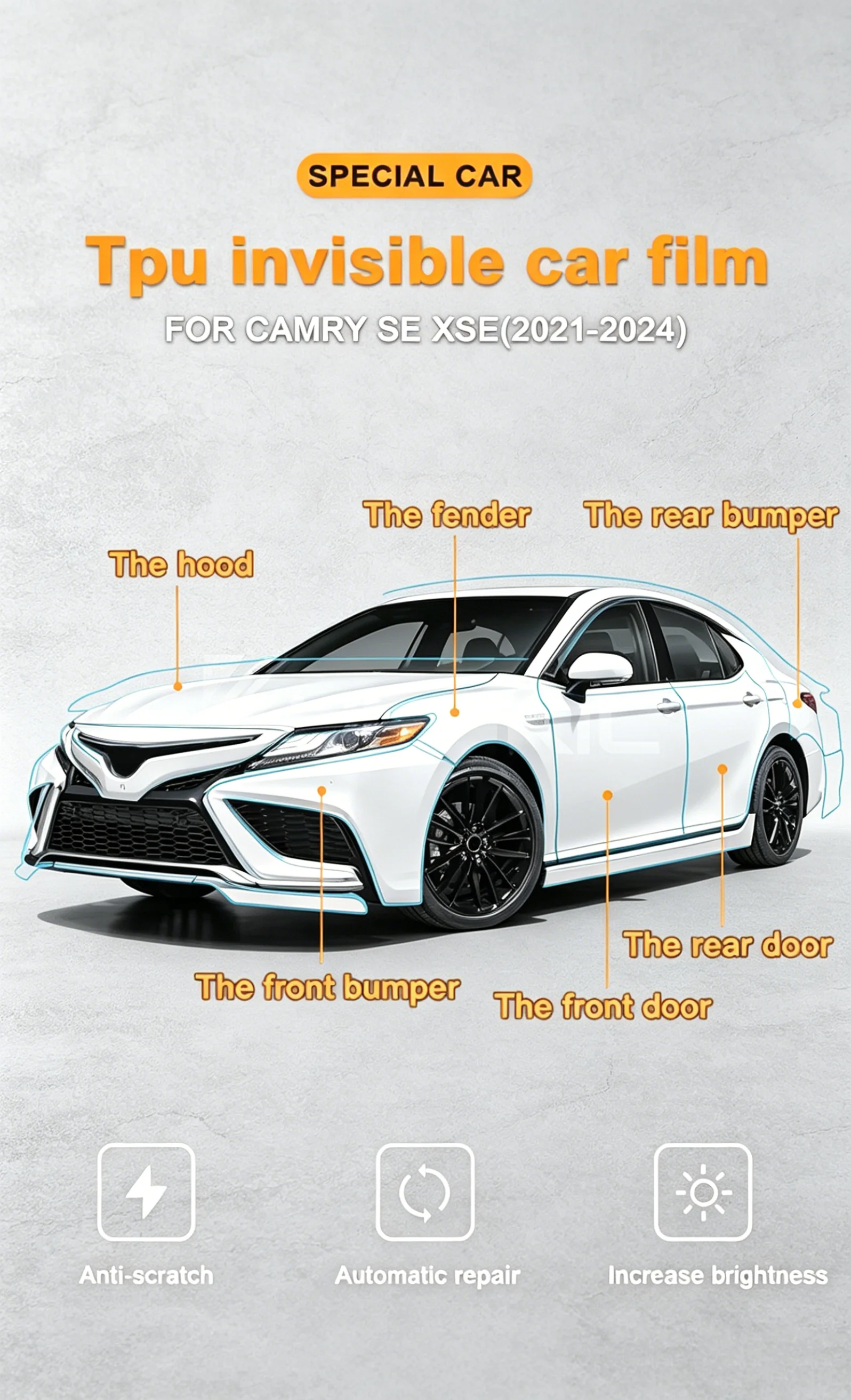 Folie für Toyota Camry 9. Generation XV80 2024-2026 Autoscheinwerfer Transparente TPU-Schutzfolie Auto-Rückansicht AB-Säulen-Schutzfolie – Detail 1