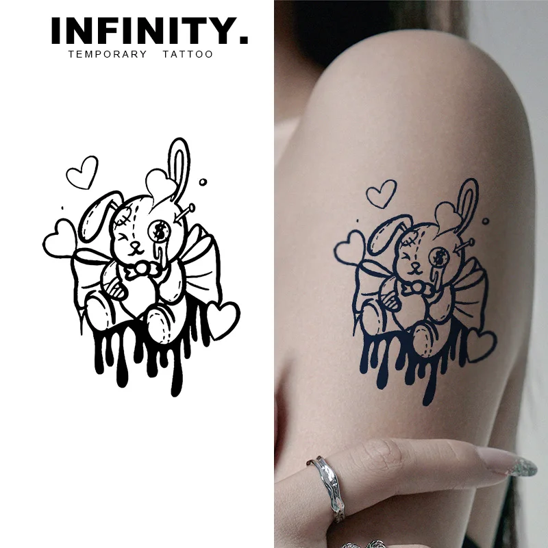 Cartoon rabbit temporary tattoo sticker, waterproof magic tattoo, lasts to 8-15 days fake tattoo, semi permanent tattoo