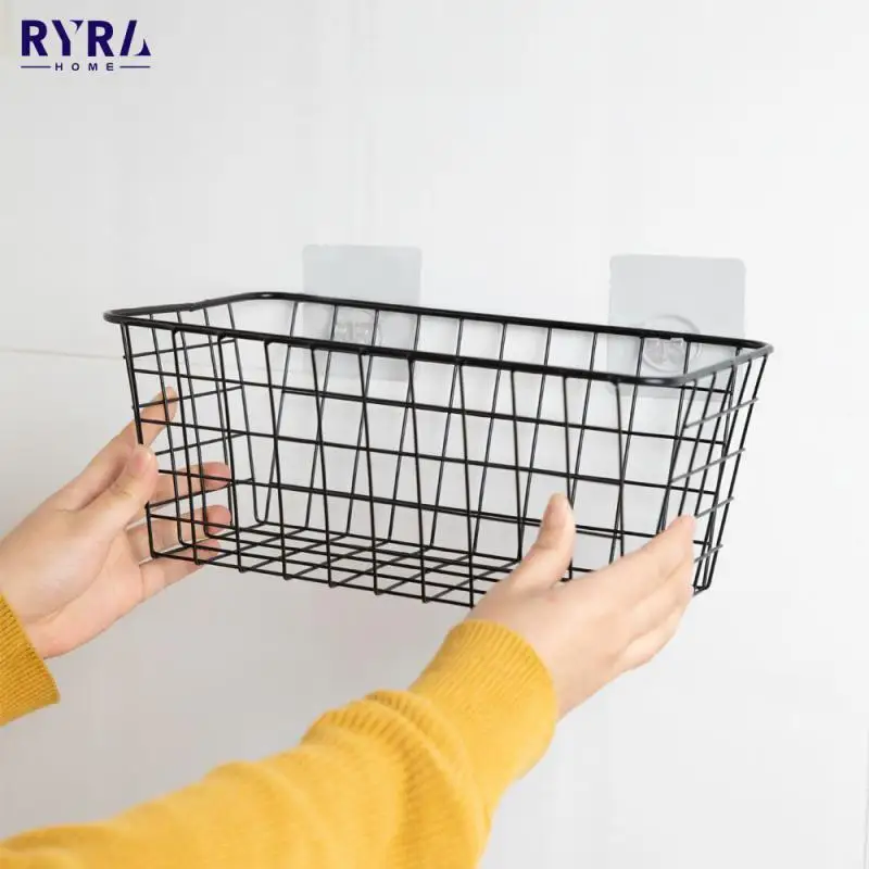 Wrought Iron Kitchen Seasoning Storage Baskets Cosmetic Storage Basket Bathroom Rectangular Storage Box Wall Hanging Rack Cocina