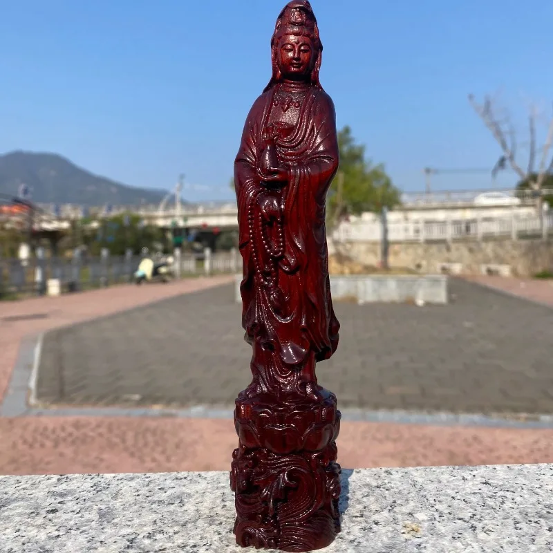 Natural Rosewood Guanyin Statue, Hand-Carved Bodhisattva Idol, Home Altar Feng Shui Decoration, Living Room Temple Art