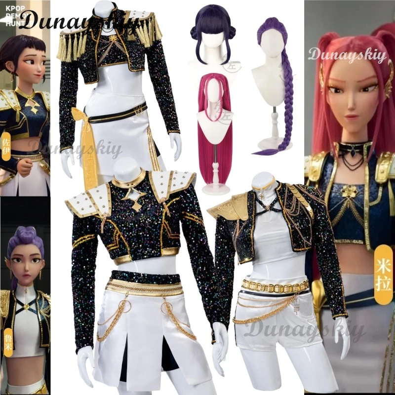 

Anime Zoey Mira Rumi Cosplay Costume KPop Demon Hunters Black Full Set Necklace Fantasy Roleplay Outfits Carnival Party Suits