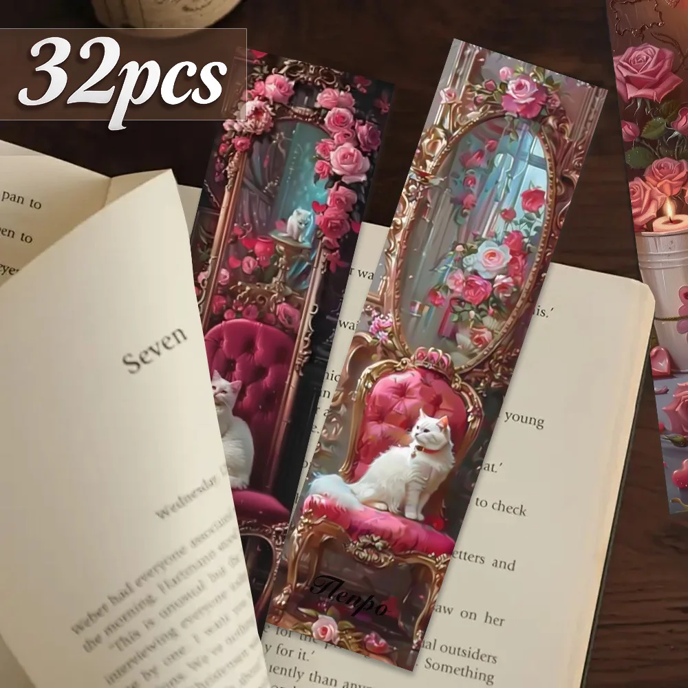 32pcs Bookmarks Set, Romantic Rose Theme, Night Forest Style, Bird and Tree, Perfect for Teachers, Readers, Book Lovers