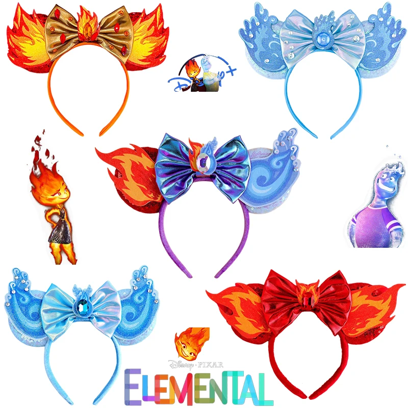 Disney Elemental Headbands For Women Pixar Anime Wade Ember Hairband Girls Cosplay Cartoon Water Fire Ears Hair Accessories Kids