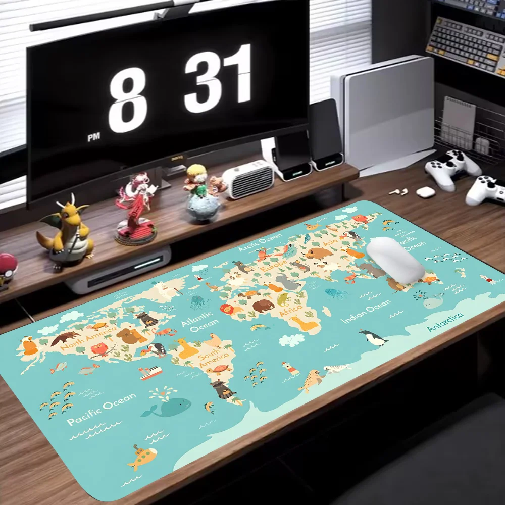 Tapis de souris de jeu carte du monde, Design Anime, accessoires de jeu pour ordinateur portable, bureau, caoutchouc antidérapant, bord cousu