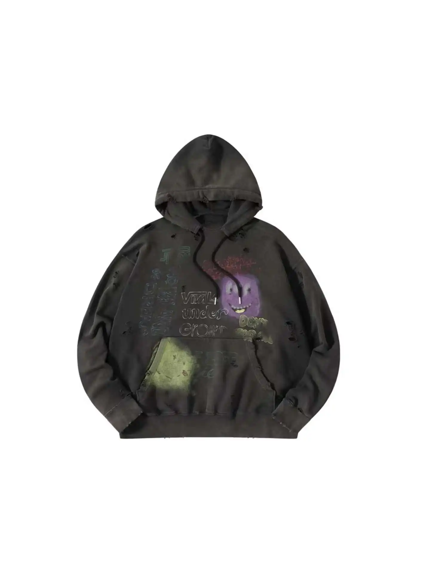 日本製 MMY MIHARA ウォッシュ加工 ダメージ加工 グラフィティ加工 穴あき フード付き メンズ＆レディース スウェットシャツ カバー