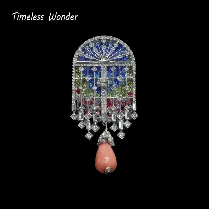 

Timeless Wonder Fancy Zircon Geo Window Brooch Pins Women Designer Jewelry Runway Top Vintage Gift Rare Trendy Classy 5250