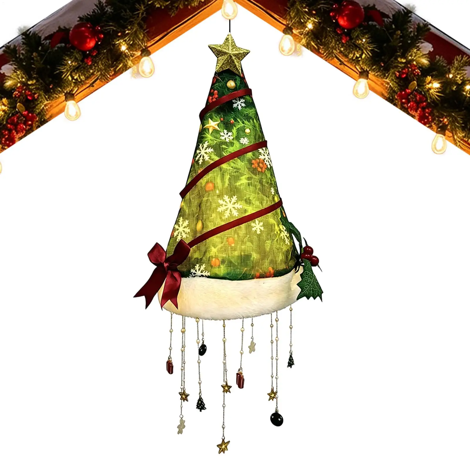 Christmas Lighted Santa Hat Hanging  Indoor Lights LED Warm Glow Funny Festive Chandelier Decorative Lights For Home Dining Room