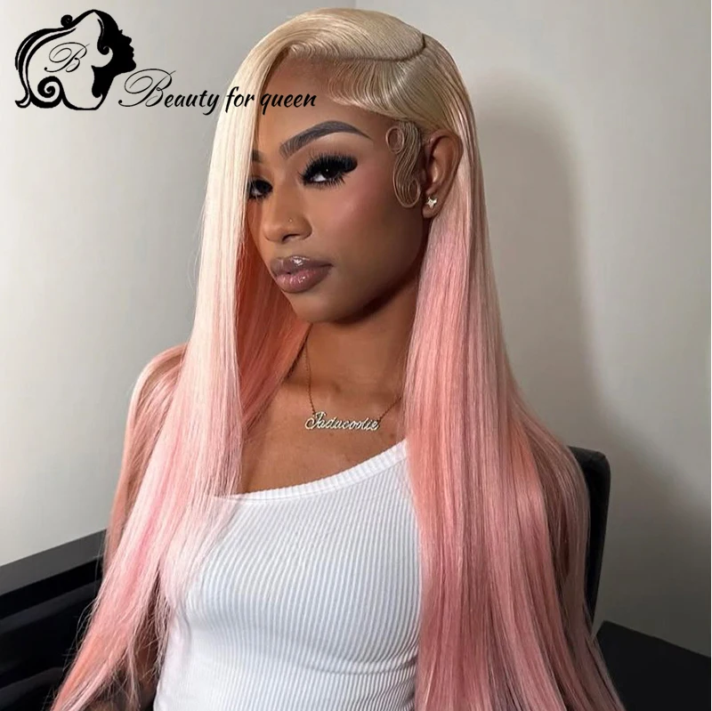Honey Chestnut Long Straight Human Hair Wigs Extensions Pink Brown Colored 13x4 Lace Front Wig Glueless Invisible Lace Melting