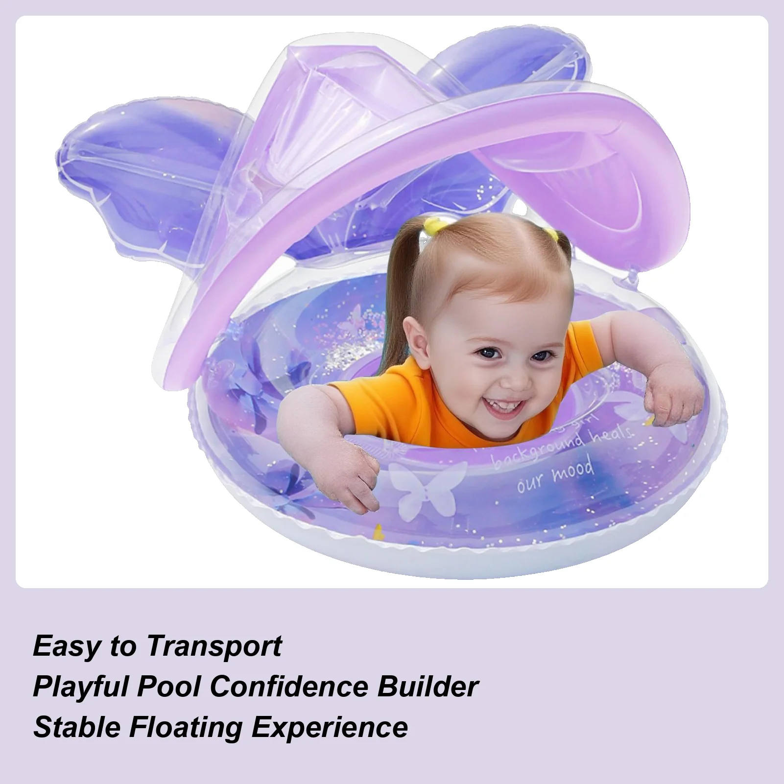 

Baby Pool Float Sun Protection Toddler Pool Float With Canopy Butterfly Shape Lounge Mat Boat Water Chair For Outdoor Play