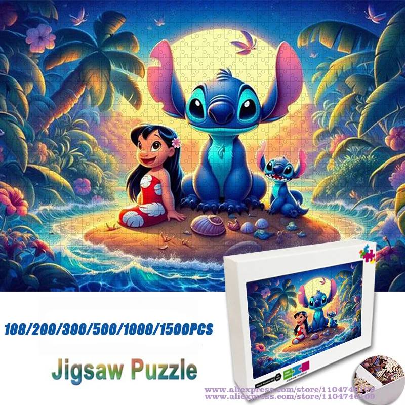 

Пазл Disney Anime Lilo & Stitch, 108/200/300/500/1000/1500 шт., интеллектуальные пазлы для детей и взрослых, украшение дома